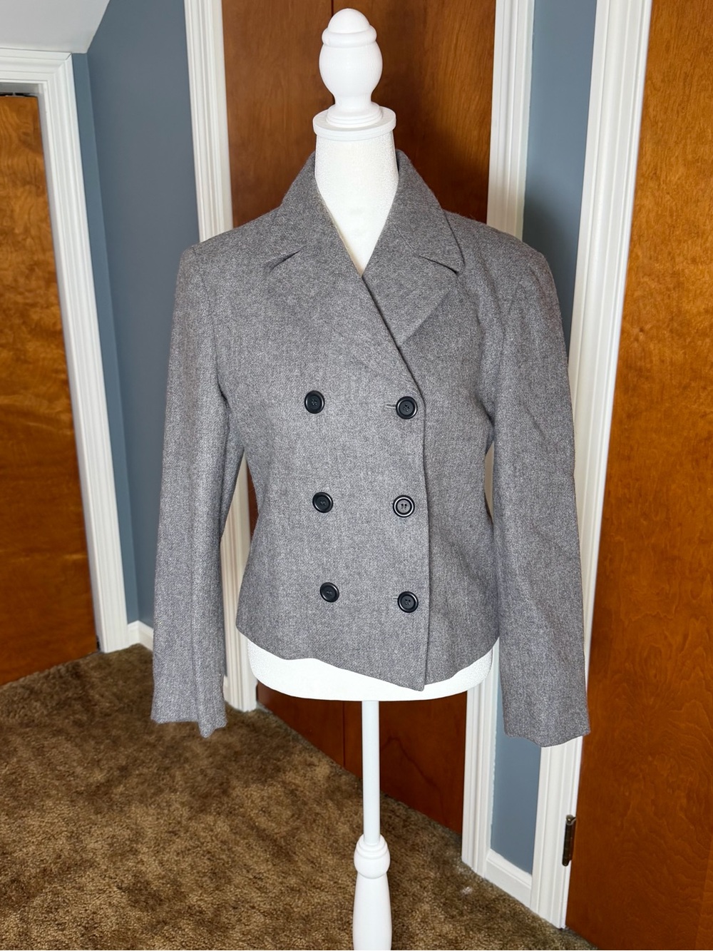J. Crew Double-Breasted Gray Wool Blazer in Gray. Women’s size 4.